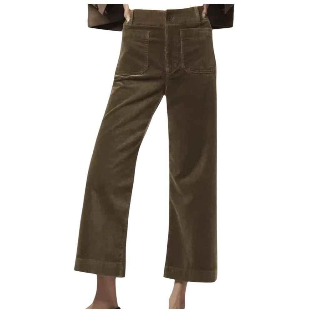 Maeve Anthropologie Colette Corduroy Cropped Wide Leg Pants‎ Maeve 27 Moss Olive